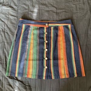 En Creme rainbow striped button front high waisted mini skirt size L